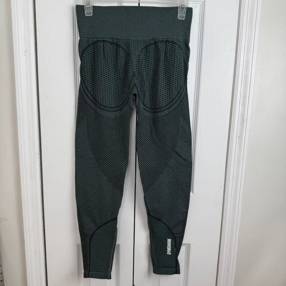 Gymshark Geo Seamless Leggings Large Green Black High Waisted Athleisure Workout
